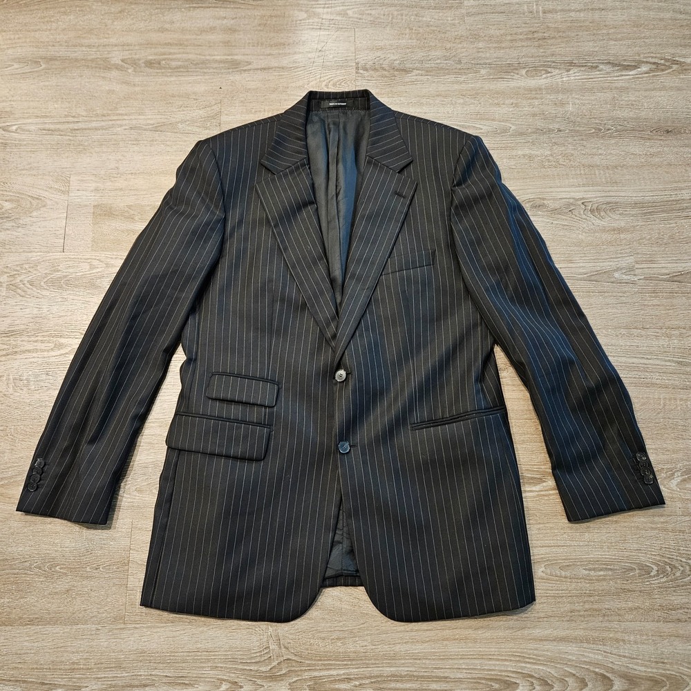 Hugo Boss Selection Super 120 Black Pinstripe Wool Blazer Sport Coat 44R
